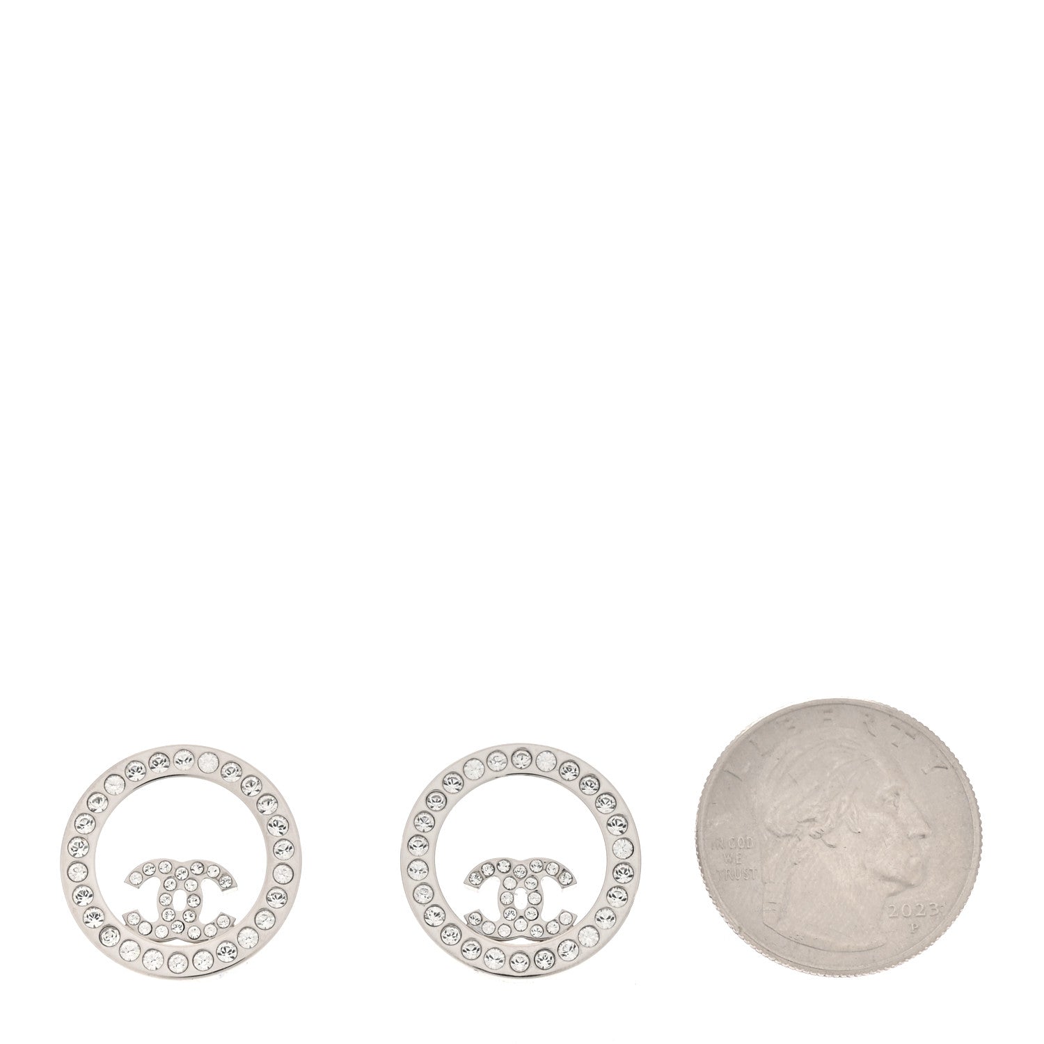 Chanel Crystal CC Round Earrings Silver 2 of 4