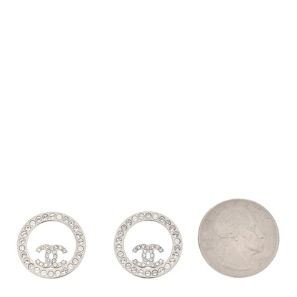 Chanel Crystal CC Round Earrings Silver 2 of 4