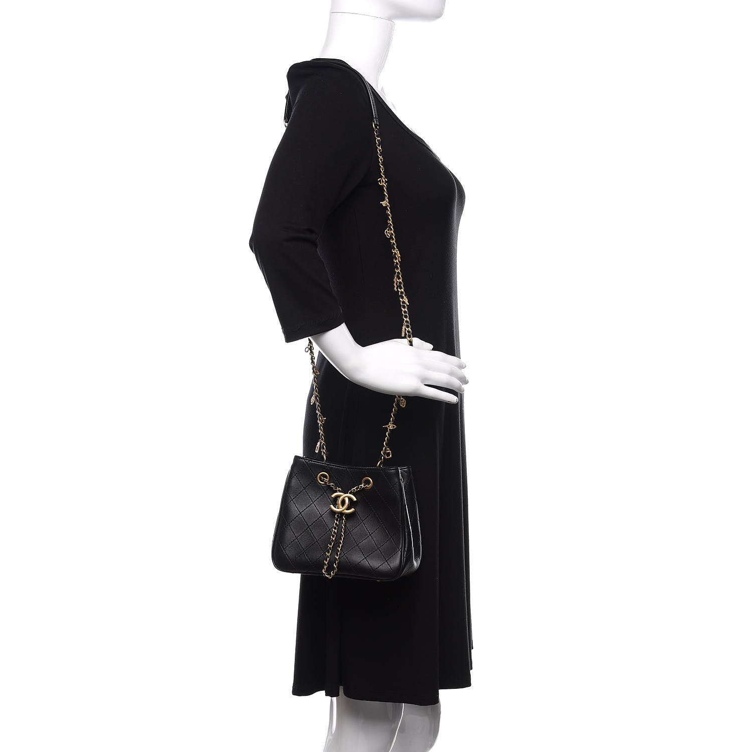 Chanel Calfskin Stitched Small Egyptian Amulet Drawstring Bag Black 2 of 10