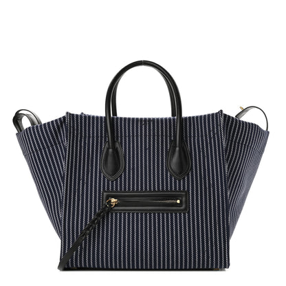Celine Cotton Canvas Striped Medium Phantom Luggage Navy White 1 of 12