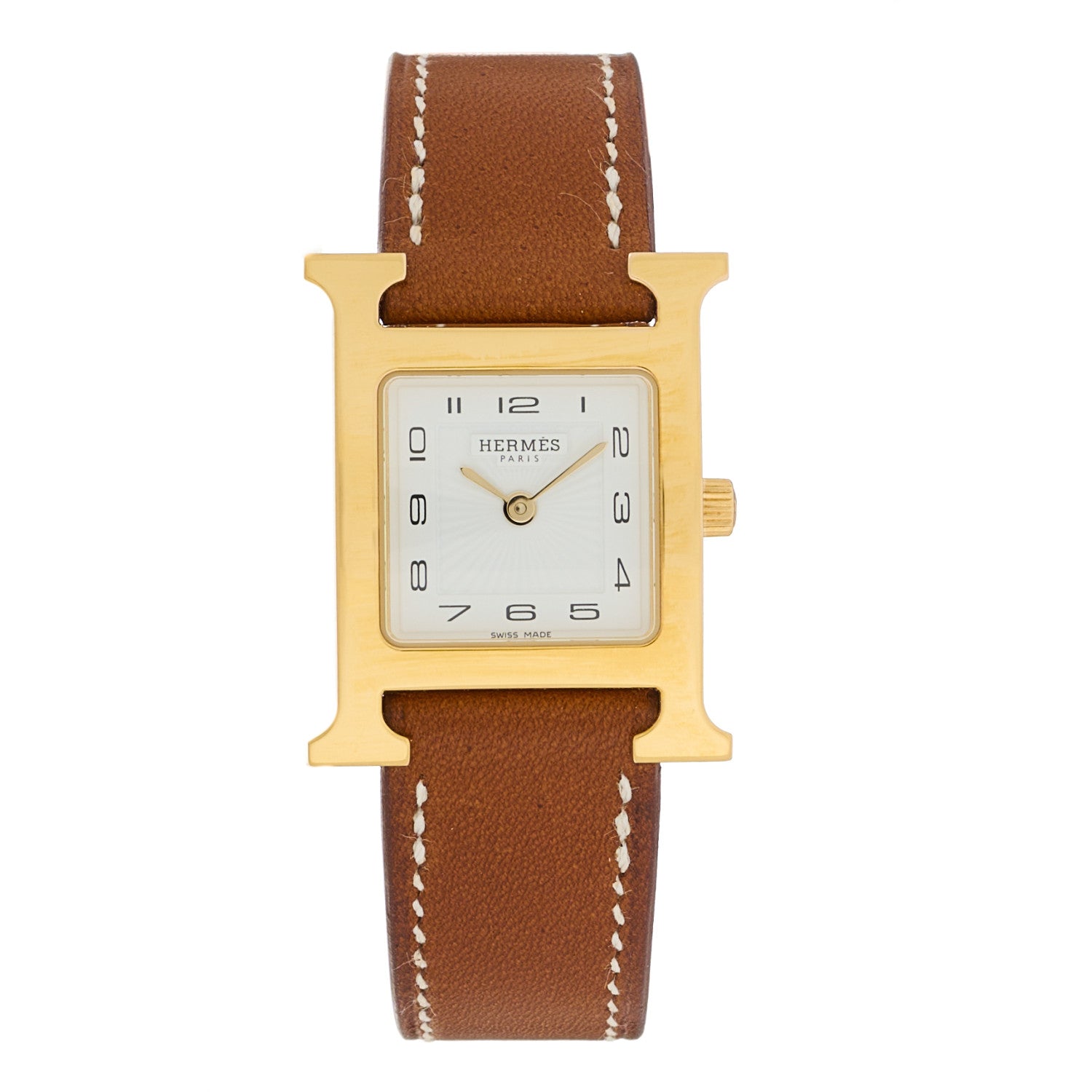 Hermes Stainless Steel Barenia 21mm Heure H Hour Quartz Watch Fauve 1 of 5