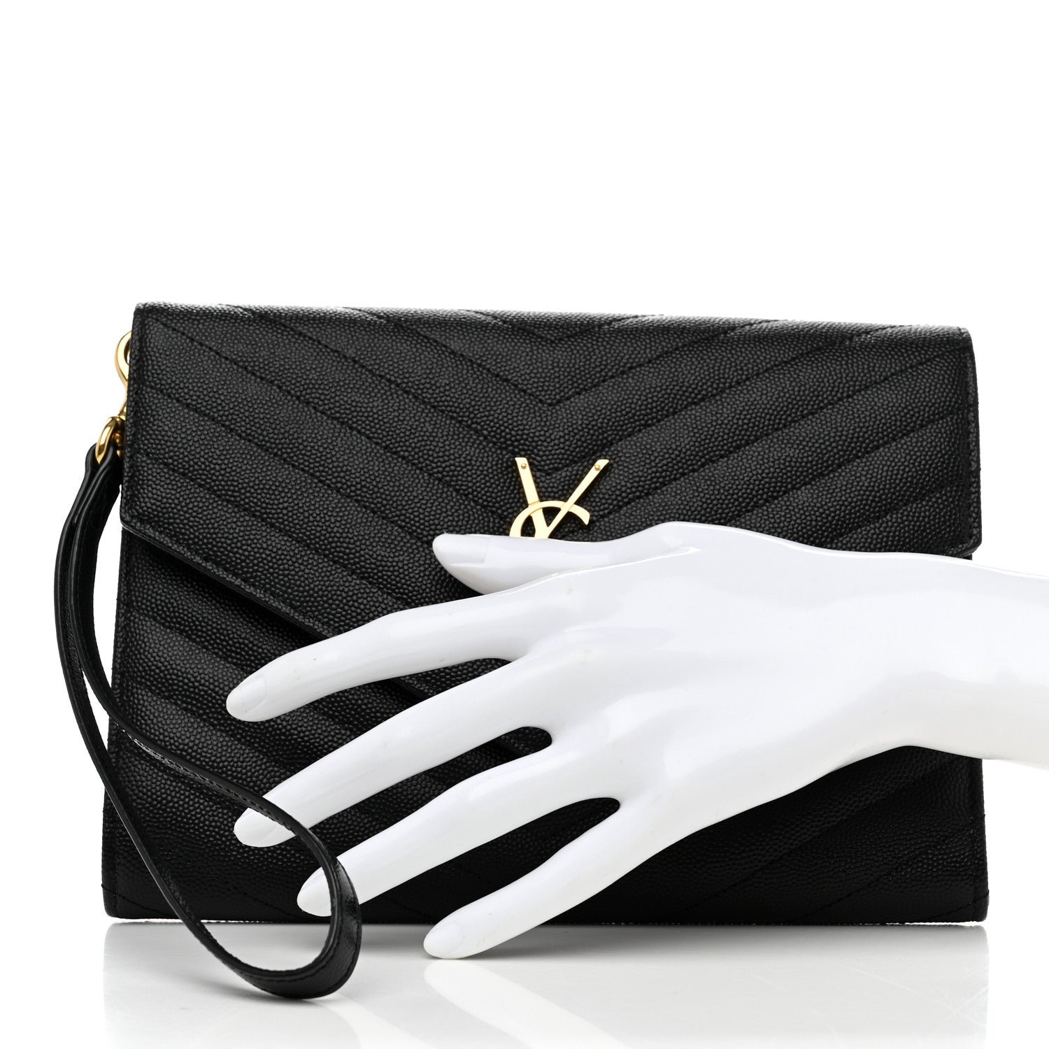 Saint Laurent Grain De Poudre Matelasse Chevron Monogram Envelope Clutch Black 2 of 8