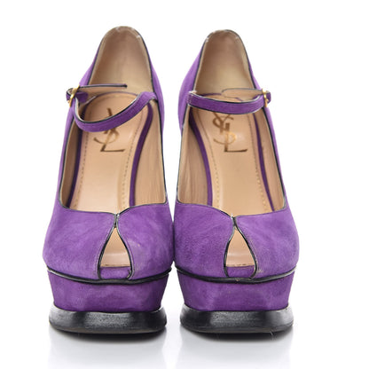 Saint Laurent Kid Scamosciato Tribute 105 Platform Mary Jane Peep Toe Pumps 36 Viola 2 of 14