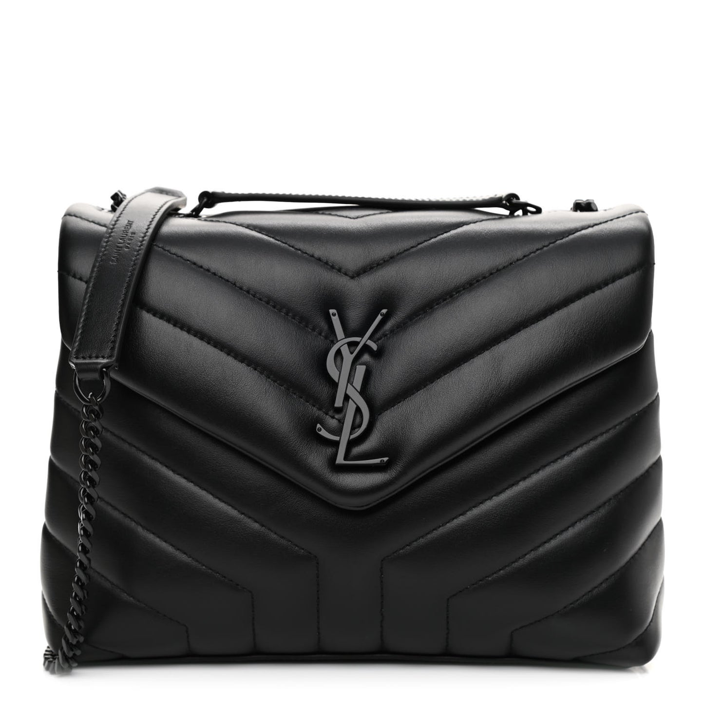 Calfskin Y Quilted Monogram Monochrome Small Loulou Chain Satchel Black