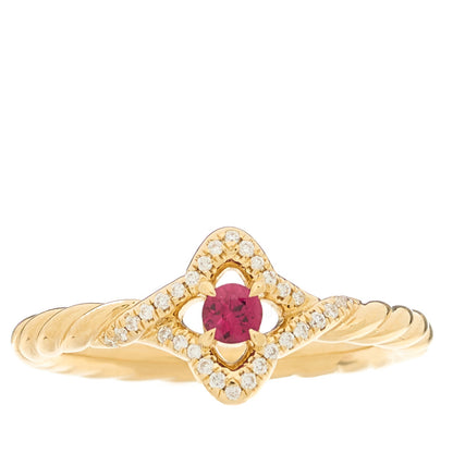 David Yurman 18K Yellow Gold Diamond Ruby 9mm Venetian Quatrefoil Ring 52 6 1 of 5