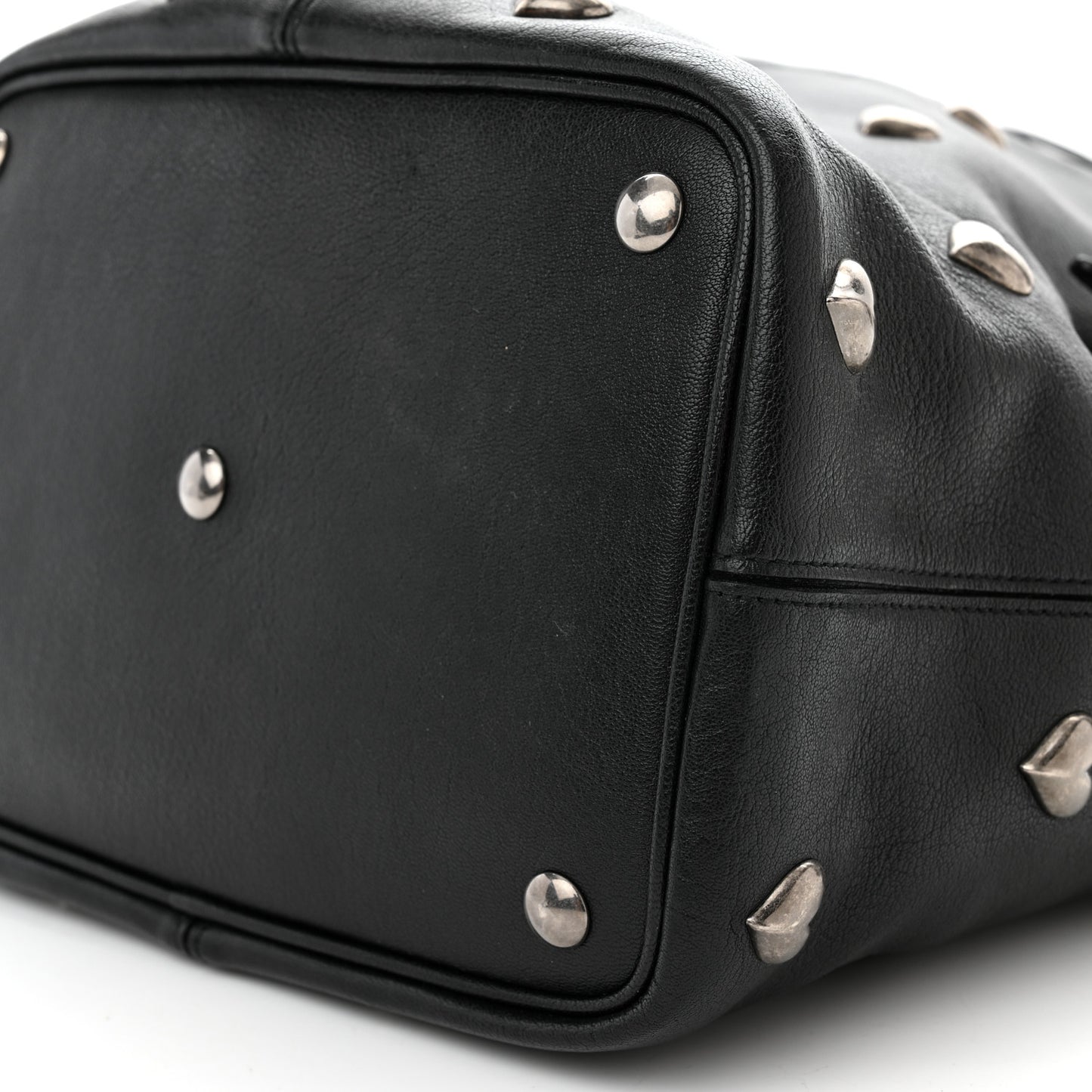 Lambskin Medium Heart Studded Riva Bucket Bag Black