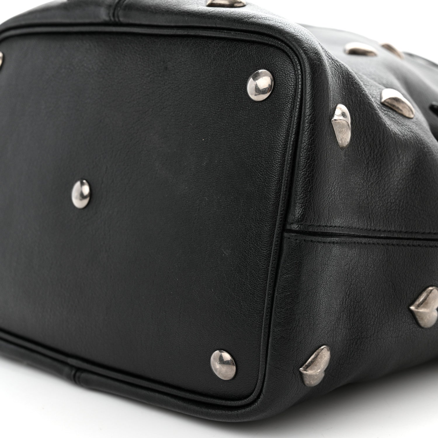 Saint Laurent Lambskin Medium Heart Studded Riva Bucket Bag Black 10 of 11