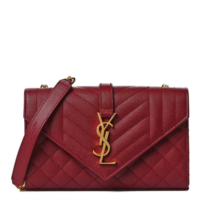 Saint Laurent Grain De Poudre Textured Mixed Matelasse Triquilt Small Monogram Satchel Red 1 of 8