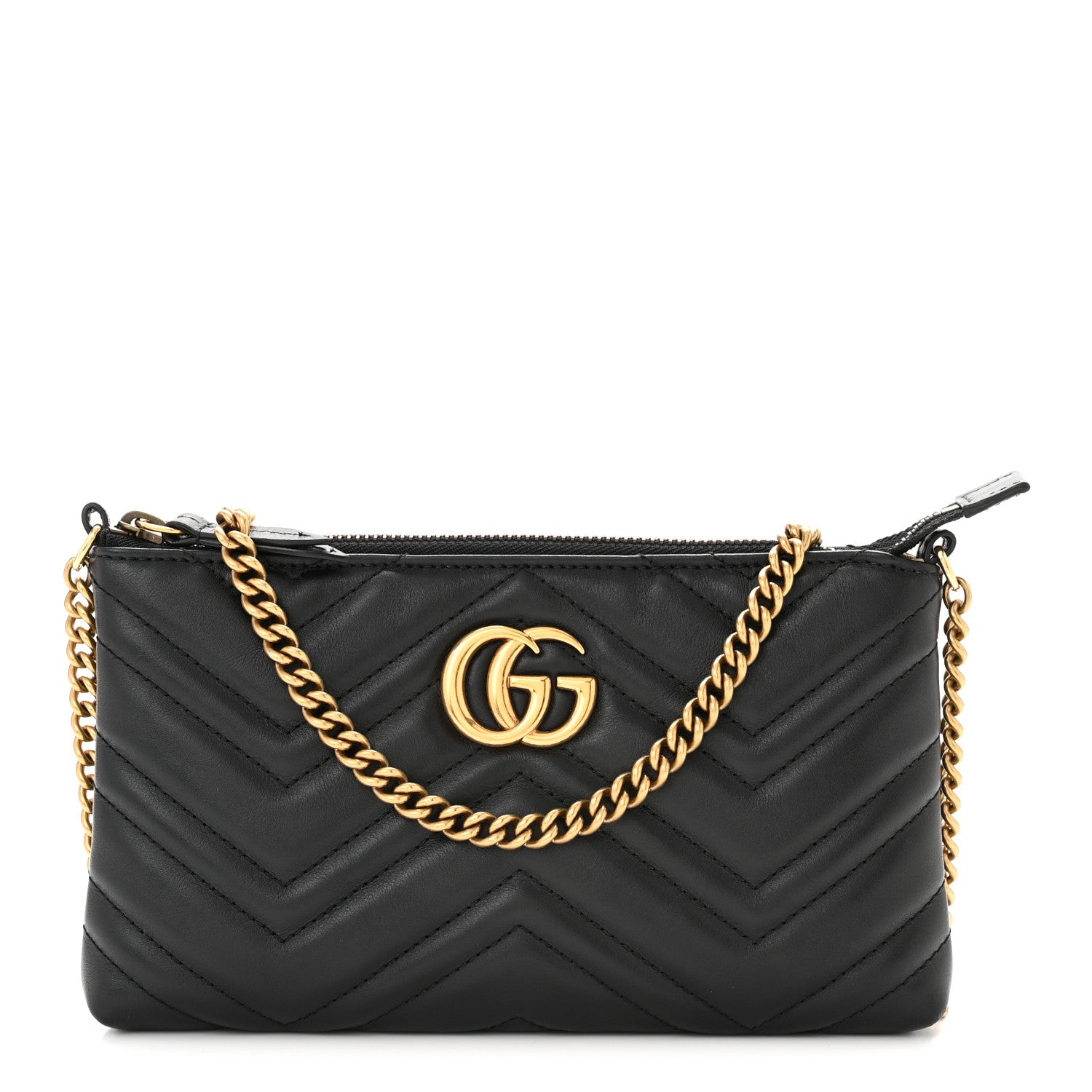 Gucci Calfskin Matelasse Mini GG Marmont Chain Bag Black 1 of 11