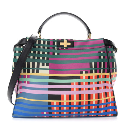 Fendi Vitello Seta Digital Print Large Peekaboo Iconic Satchel Multicolor Black 1 of 10