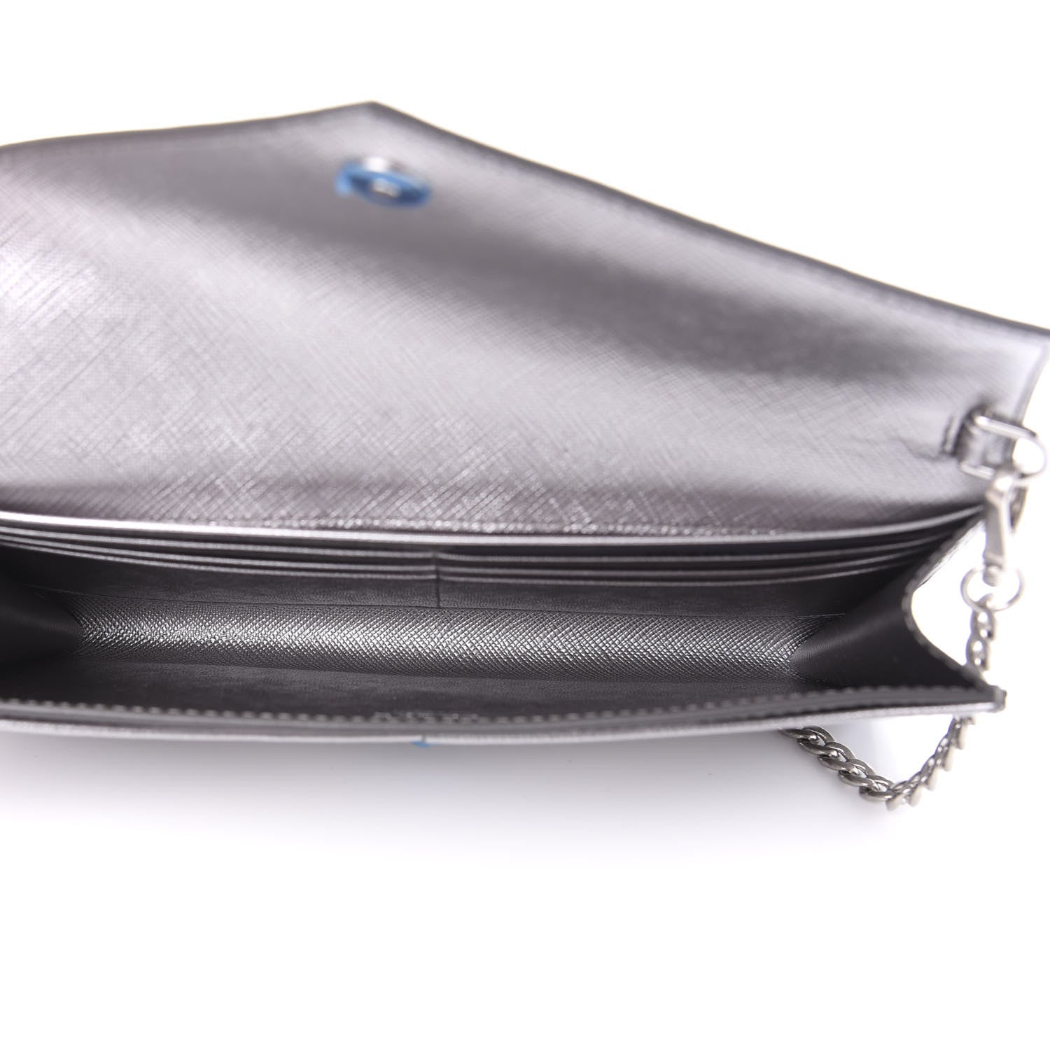 Prada Saffiano Triangle Wristlet Crossbody Wallet Cromo 5 of 10