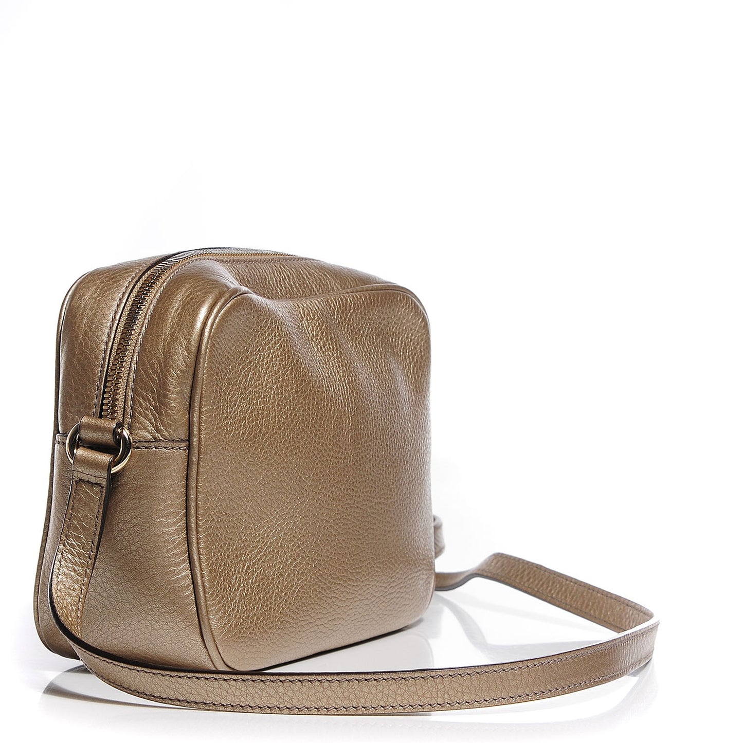 Metallic Pebbled Calfskin Small Soho Disco Bag Golden Beige