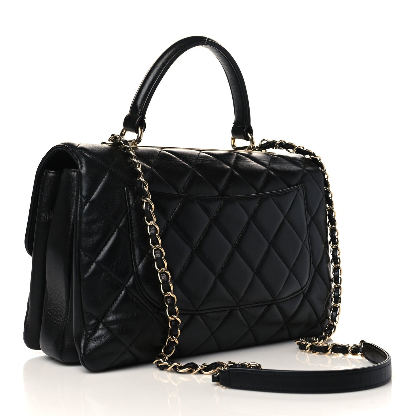 Lambskin Quilted Medium Trendy CC Flap Dual Handle Bag Black