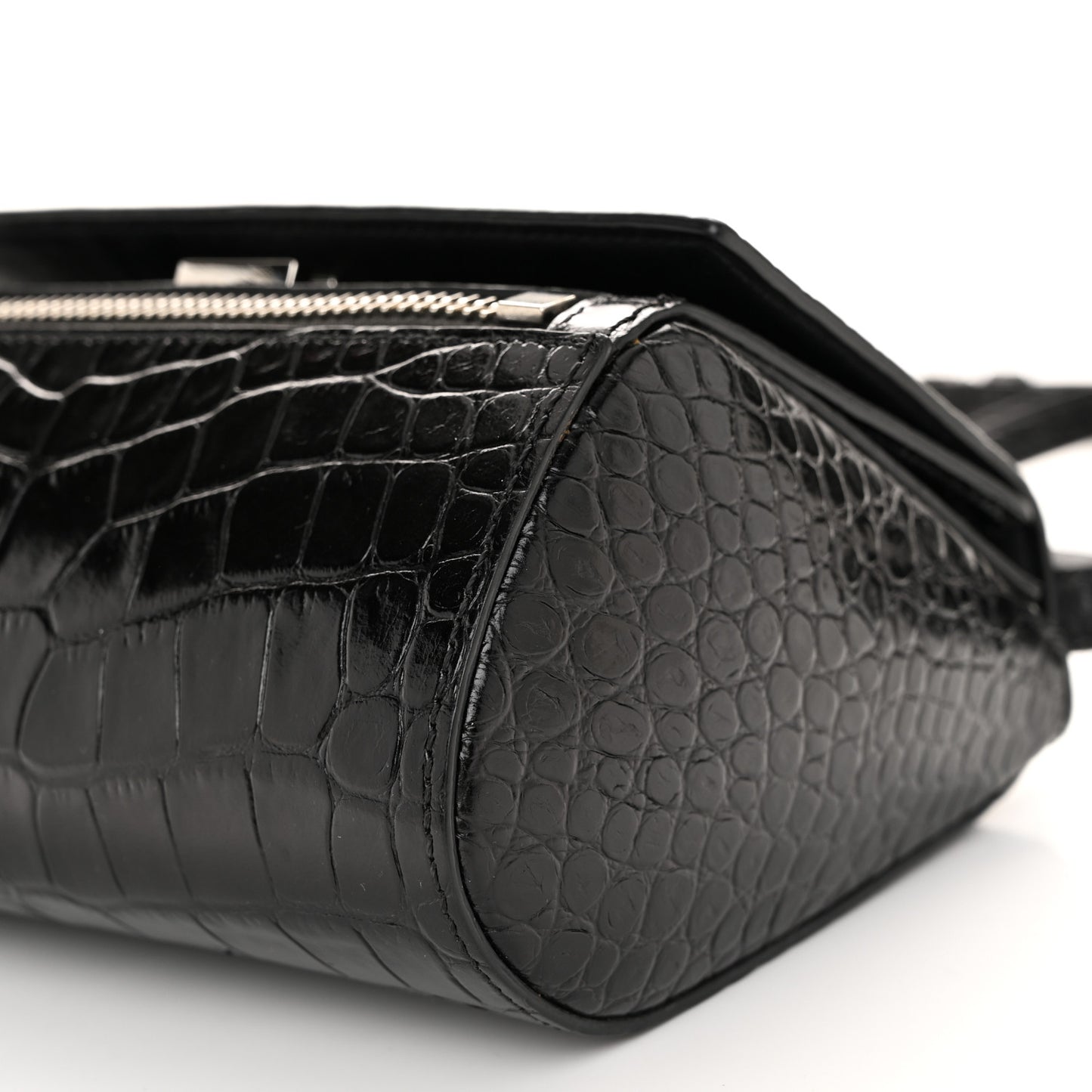 Calfskin Crocodile Embossed Mini Pandora Box Crossbody Bag Black