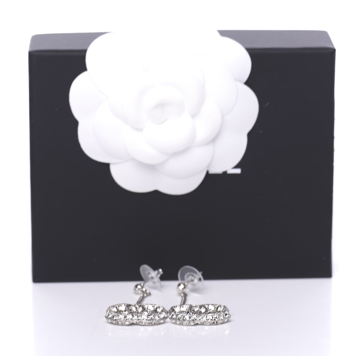 Chanel Baguette Crystal CC Drop Earrings Silver 5 of 5