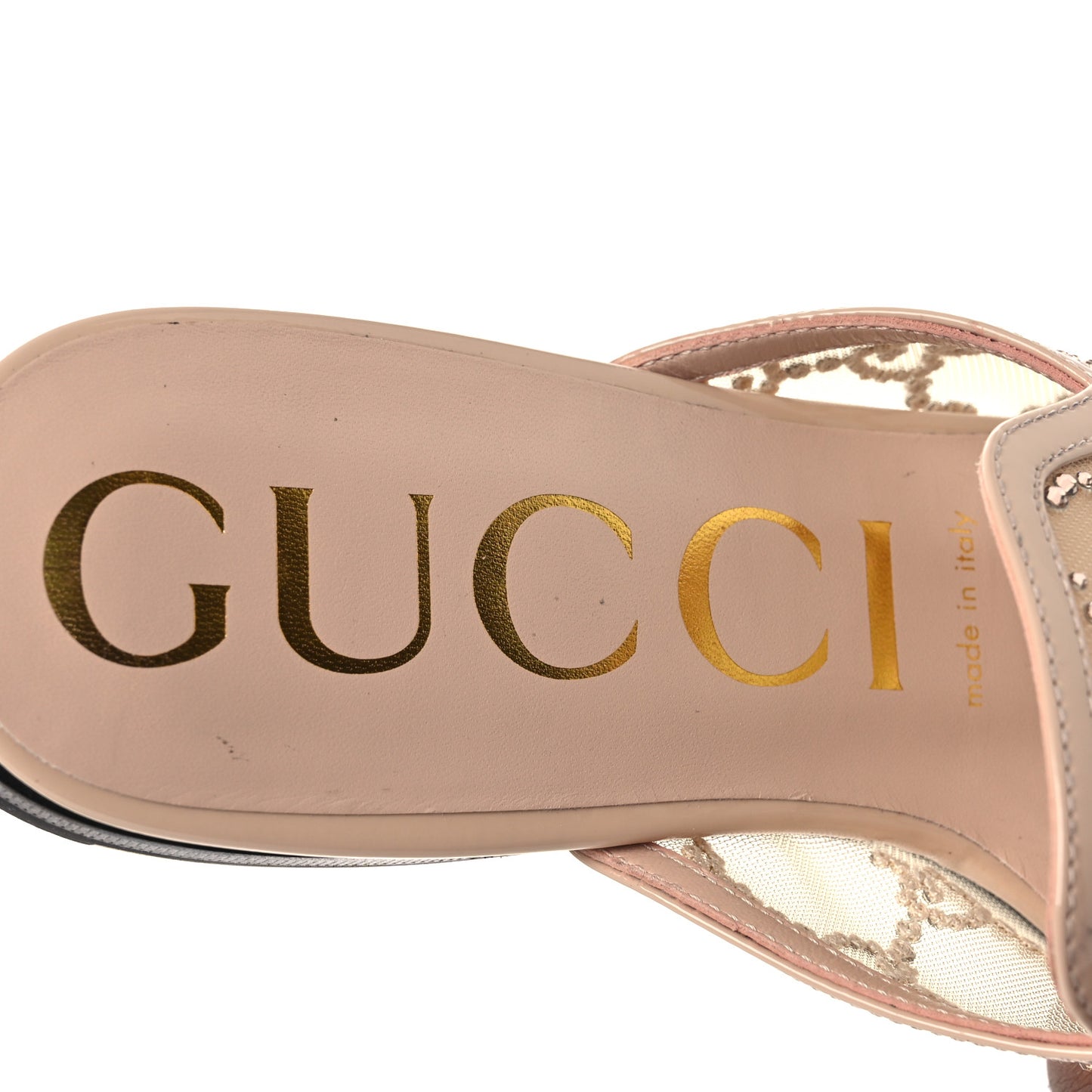 Patent Mesh Crystal GG Monogram Womens Princetown Slippers 37.5 Ivory