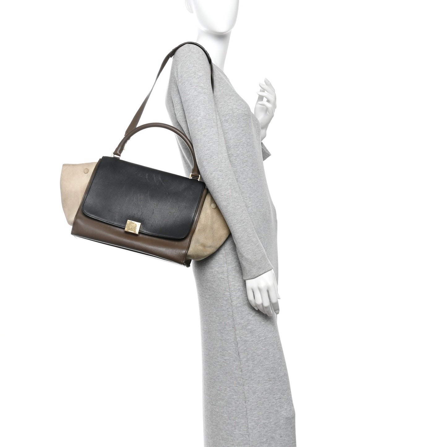 Smooth Calfskin Suede Medium Tri-Color Trapeze Olive