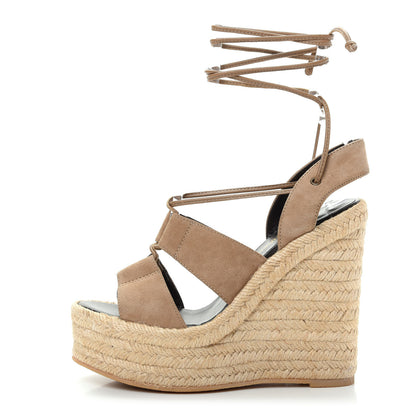 Saint Laurent Kid Scamosciato Espadrille Lace Up Wedges 35 New Sigaro 1 of 10