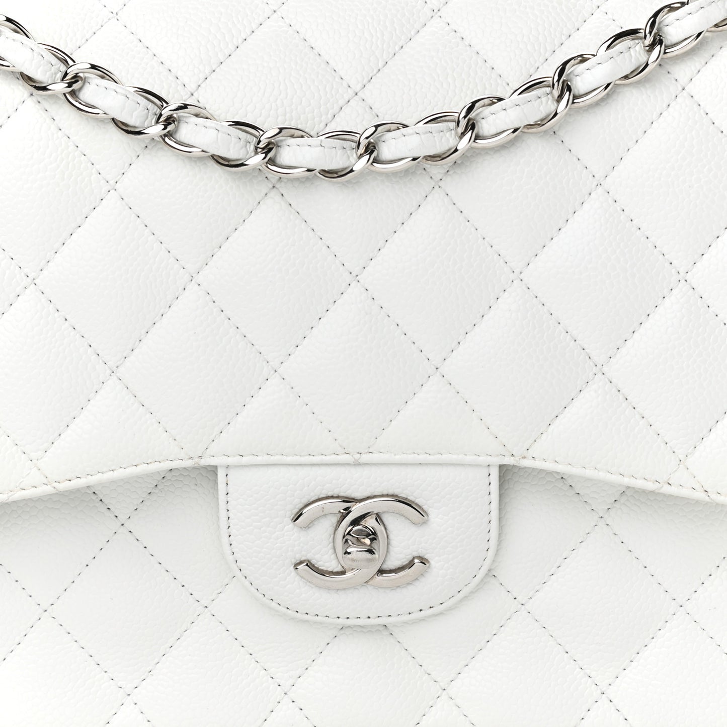 Caviar Quilted Jumbo Double Flap White