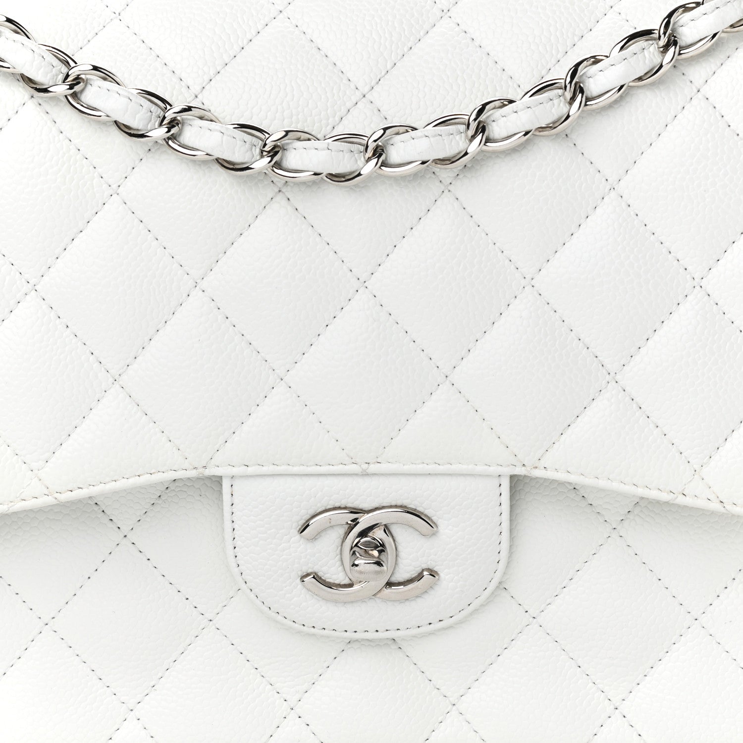 Chanel Caviar Quilted Jumbo Double Flap White 8 of 12