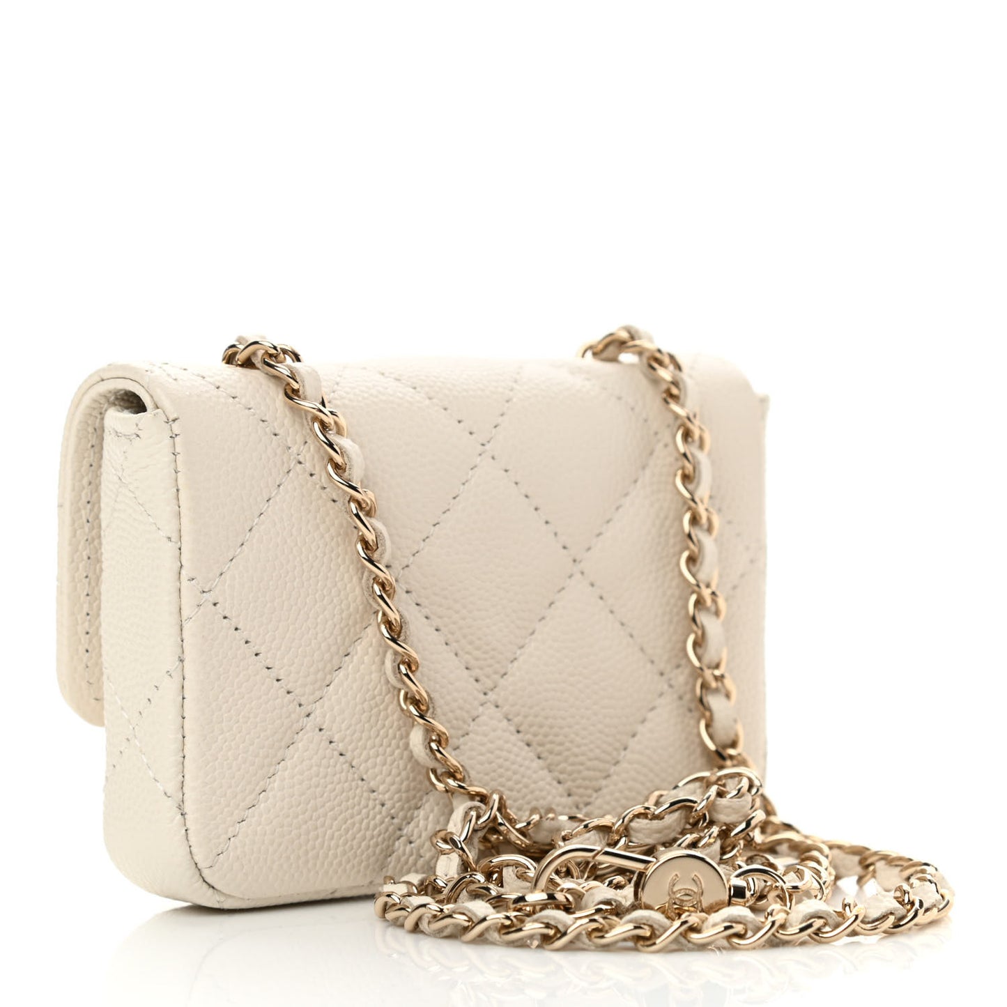 Caviar Quilted Mini Chain Belt Bag White