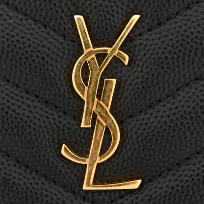 Saint Laurent Grain De Poudre Matelasse Chevron Monogram Zipped Card Case Black 8 of 12