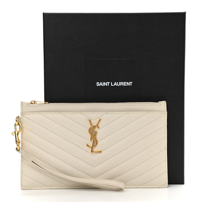 Saint Laurent Grain De Poudre Chevron Monogram Large Bill Pouch Blanc Vintage 13 of 13