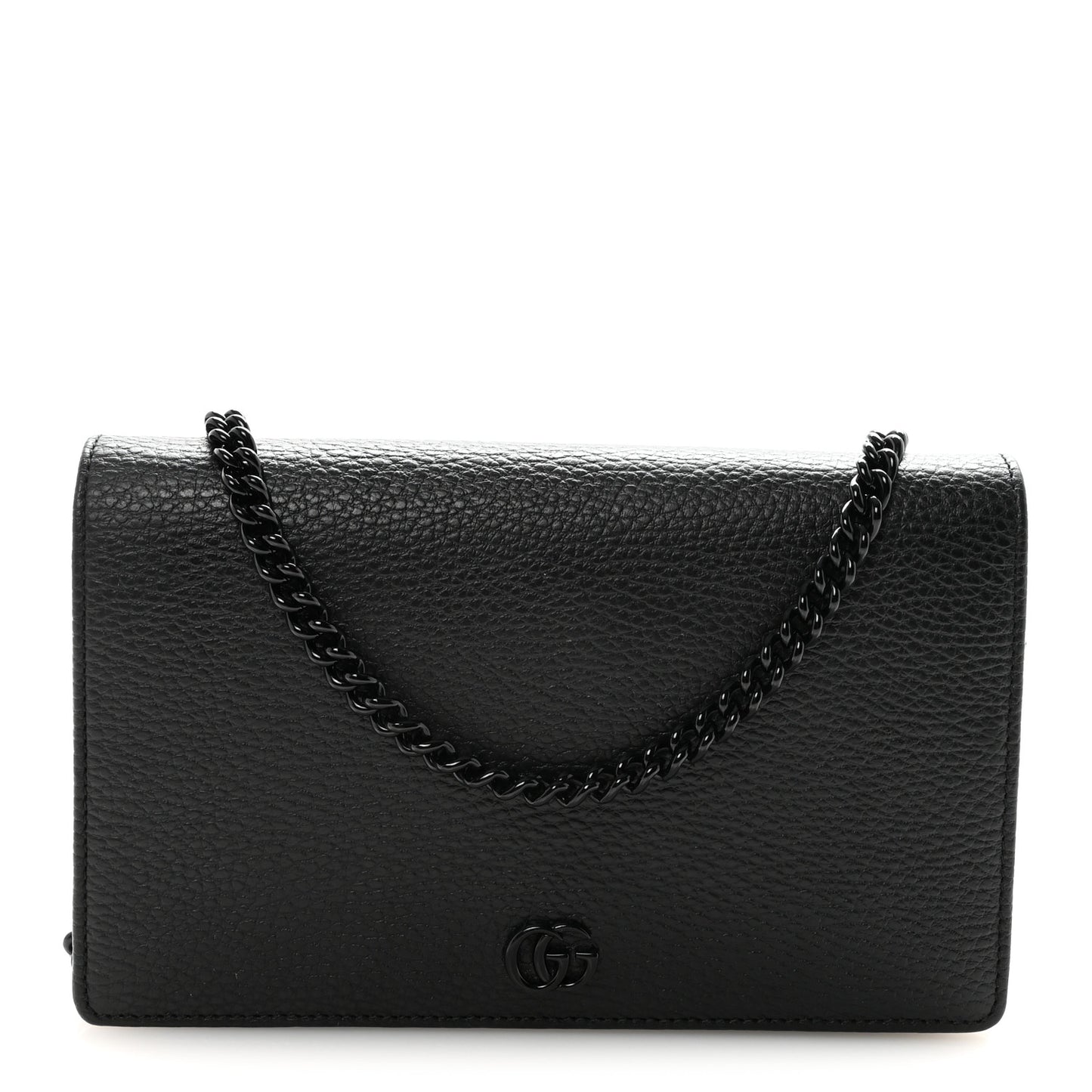 Dollar Calfskin Enamel Monochrome Mini GG Marmont Chain Wallet Black