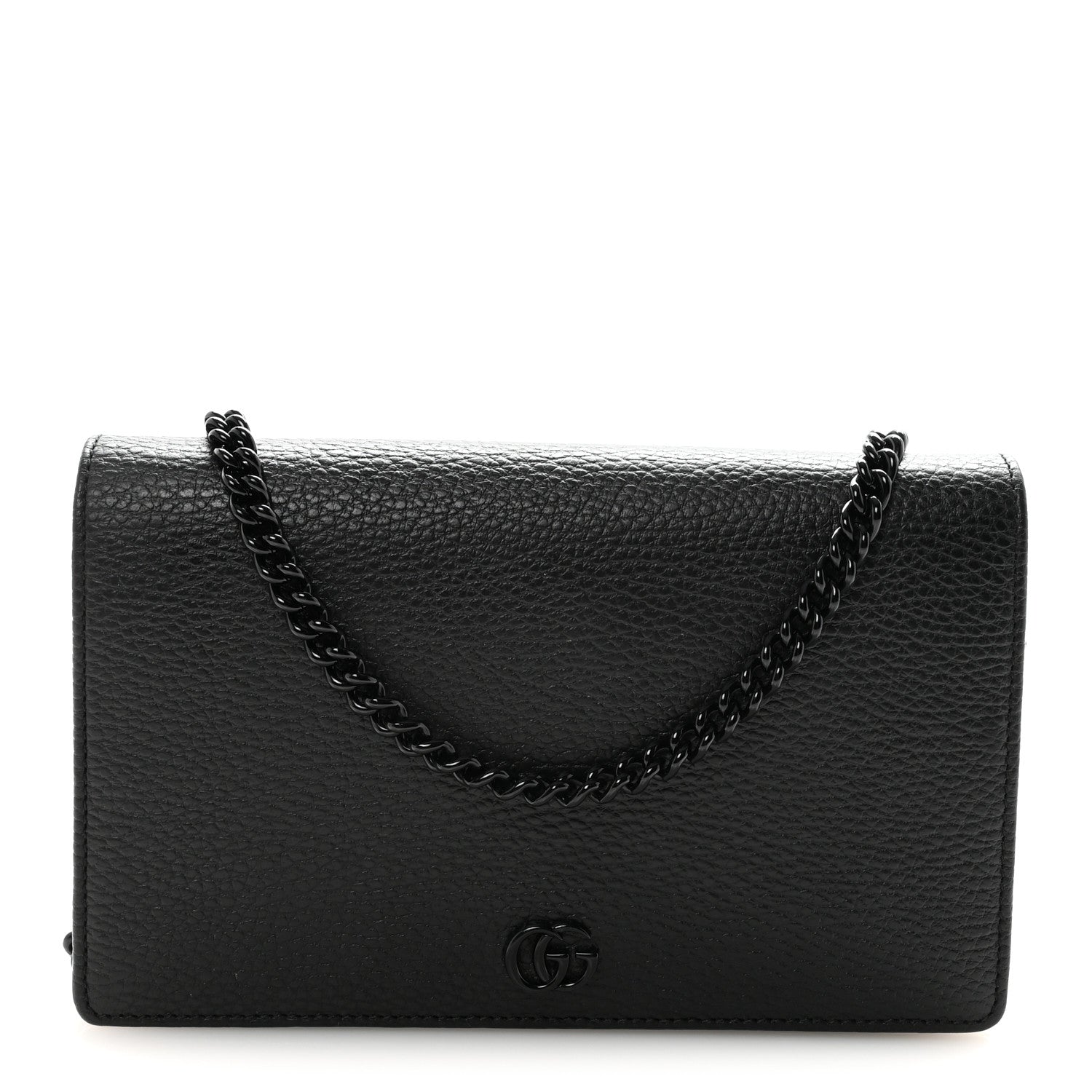 Gucci Dollar Calfskin Enamel Monochrome Mini GG Marmont Chain Wallet Black 1 of 10