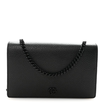Gucci Dollar Calfskin Enamel Monochrome Mini GG Marmont Chain Wallet Black 1 of 10