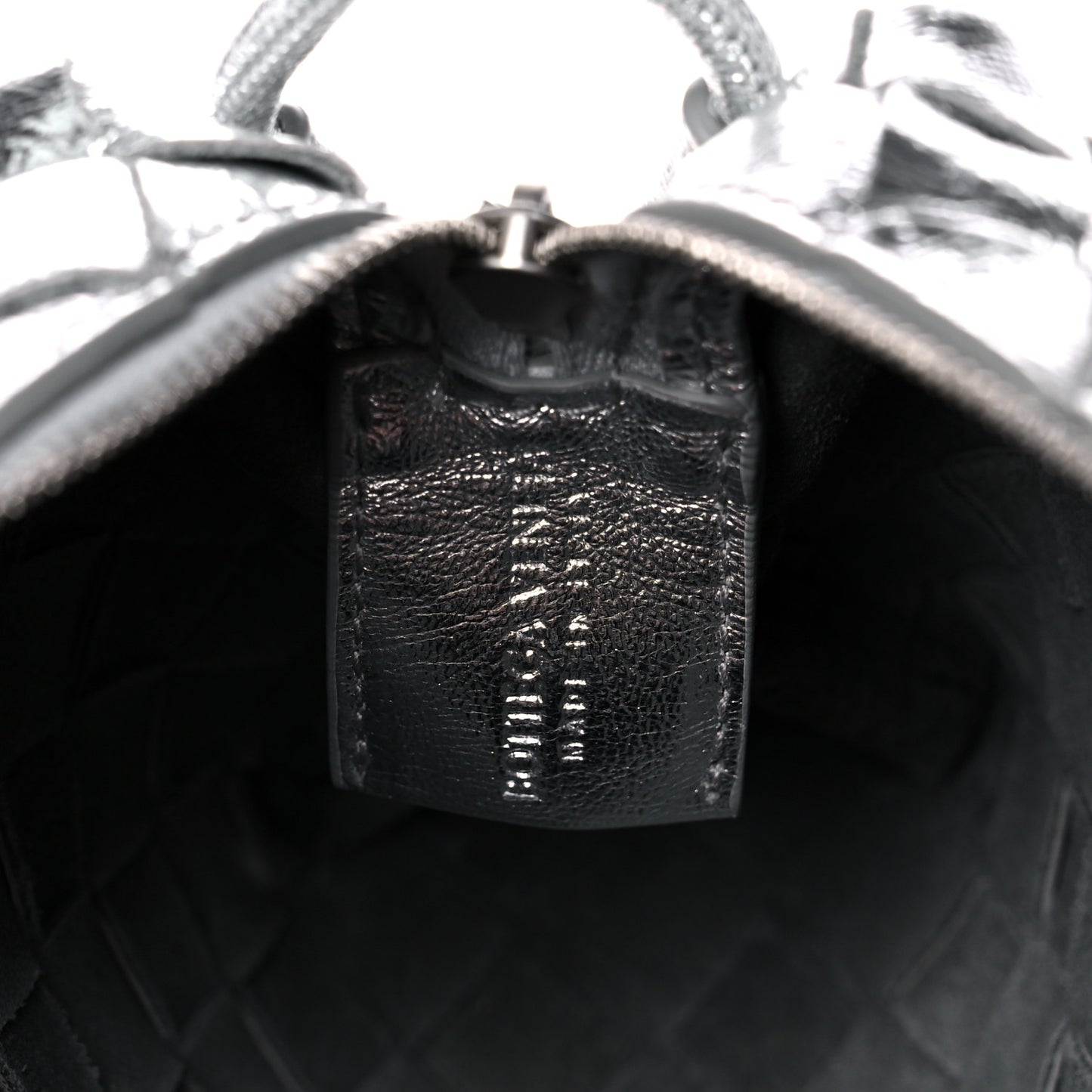 Metallic Calfskin Intrecciato Mini Loop Camera Bag Silver