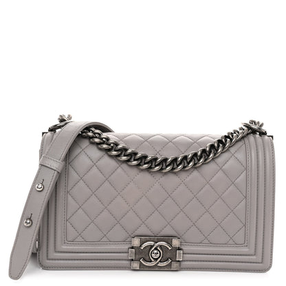Chanel Calfskin Quilted Medium Boy Flap Grey 1 of 10