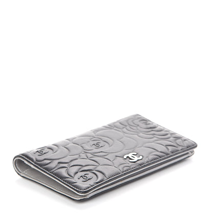 Chanel Lambskin Camellia Embossed Yen Wallet Black 4 of 12