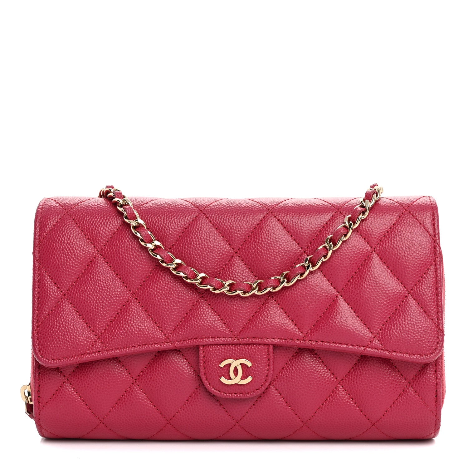 Chanel Caviar Quilted Phone Holder Wallet on Removable Chain Dark Pink 1 of 17