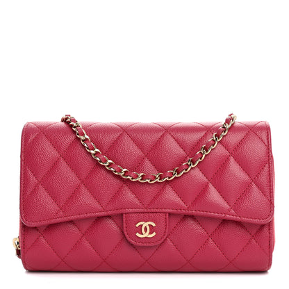 Chanel Caviar Quilted Phone Holder Wallet on Removable Chain Dark Pink 1 of 17