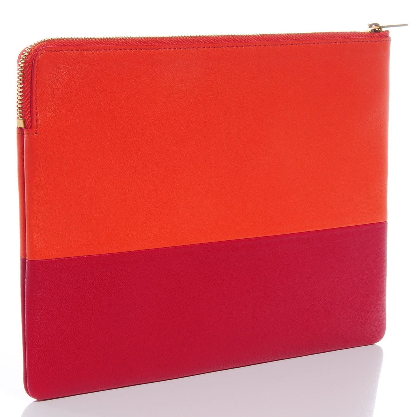 Leather Bi-Color Pouch Clutch Orange/Raspberry