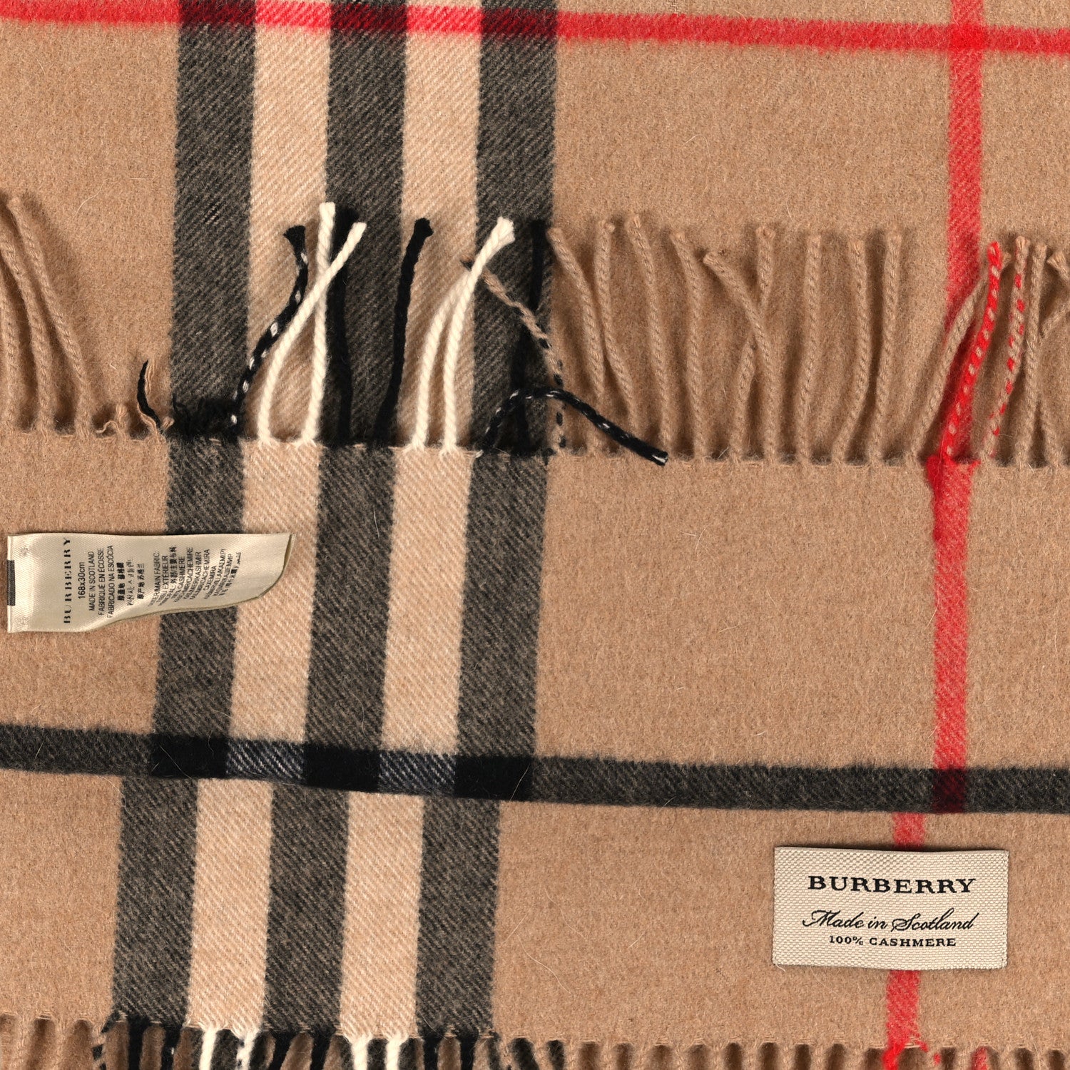 Burberry Cashmere Giant Check Fringe Scarf Camel 3 of 3