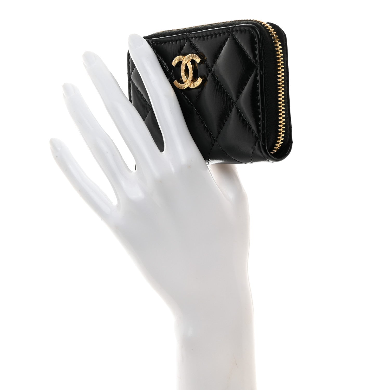 Chanel Shiny Lambskin Quilted Textured CC Zip Coin Purse Black 2 of 7