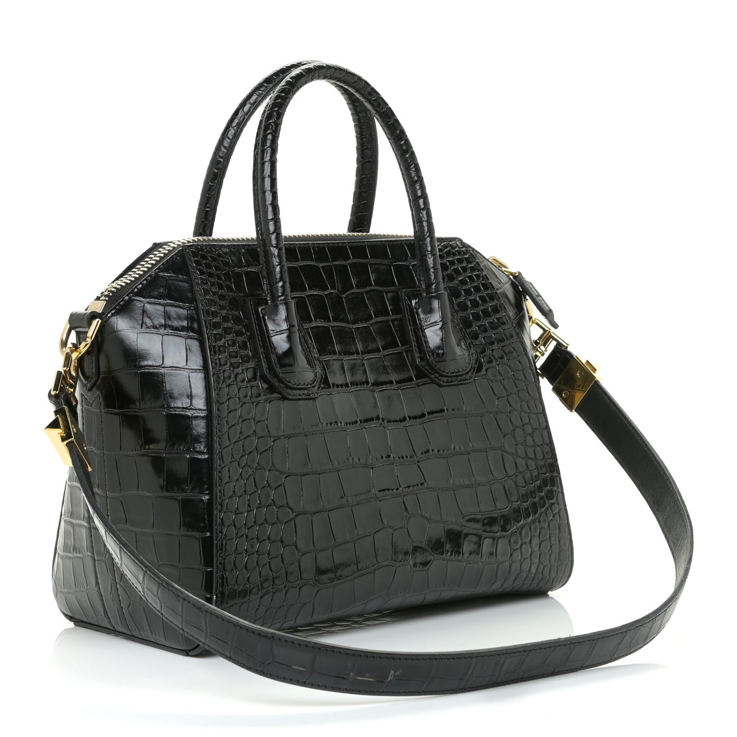 Calfskin Crocodile Embossed Small Antigona Black