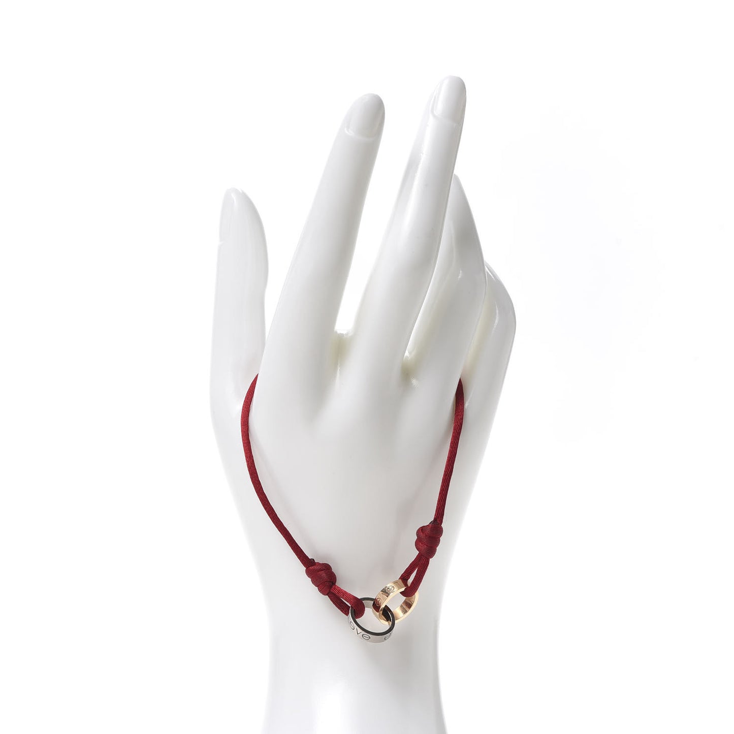 18K White Gold Pink Gold Silk Adjustable Two Hoops Love Bracelet Red