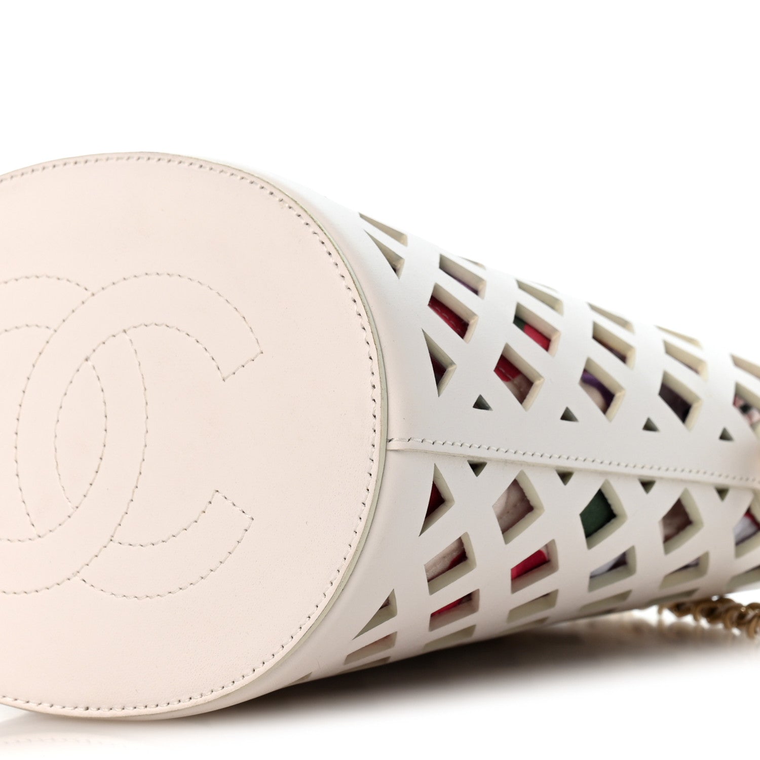 Chanel Lambskin Sea Through Bucket Drawstring Bag White Multicolor 12 of 14