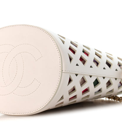 Chanel Lambskin Sea Through Bucket Drawstring Bag White Multicolor 12 of 14