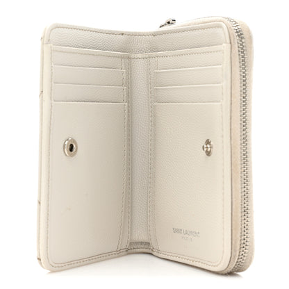 Saint Laurent Grain De Poudre Matelasse Chevron Monogram Compact Zip Around Wallet Ivory 5 of 14