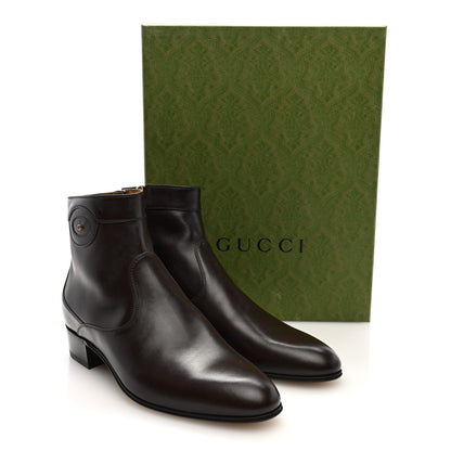 Gucci New Waxed Calfskin Mens Ankle Boots 8 Cocoa 9 of 9