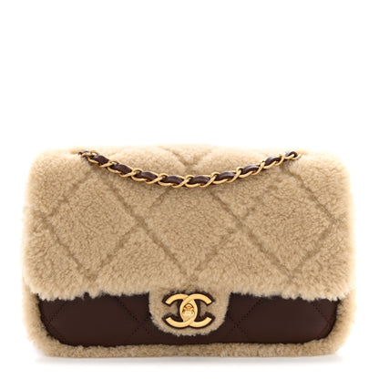 Chanel Shearling Lambskin Quilted Furry Coco Flap Beige Dark Brown 1 of 10