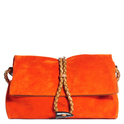 Burberry Suede Haymarket Check Horn Toggle Shoulder Bag Orange 1 of 9