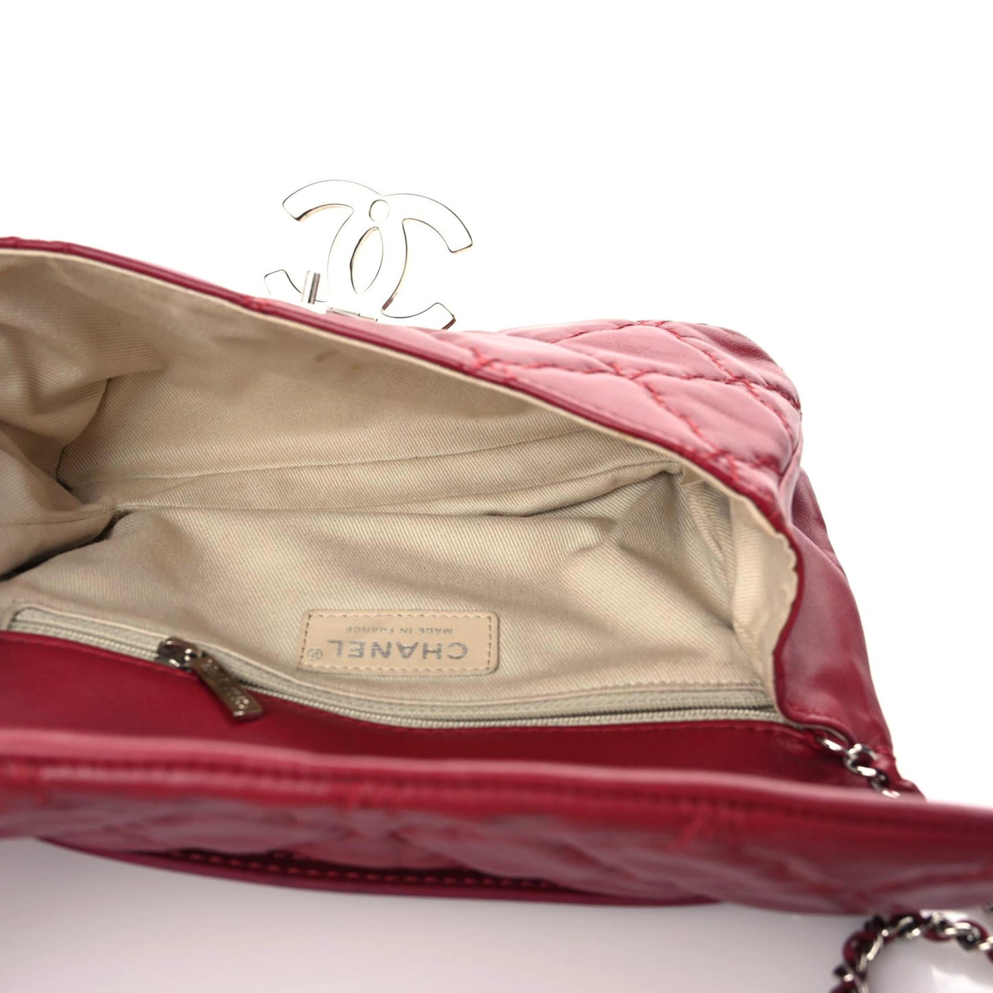 Calfskin Quilted Double Stitch Hamptons Clutch with Chain Red