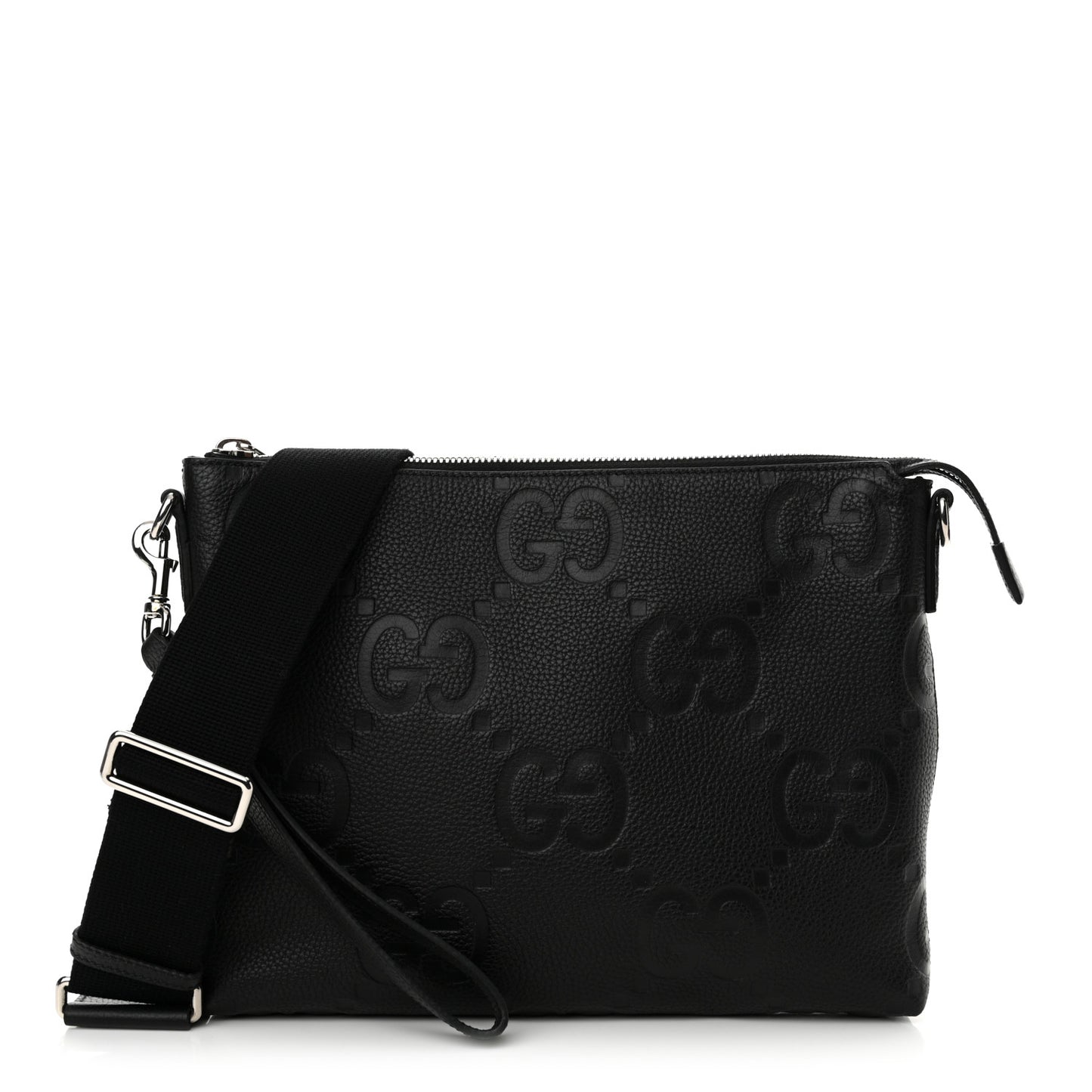 Piuma Calfskin Jumbo GG Embossed Medium Wristlet Messenger Bag Black