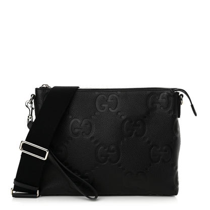 Gucci Piuma Calfskin Jumbo GG Embossed Medium Wristlet Messenger Bag Black 1 of 10
