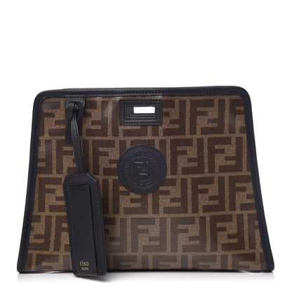 Fendi Glazed Fabric Vitello Century FF 1974 Stamp Patch Mini Peekaboo Defender Cover Mogano Panna Black 1 of 8